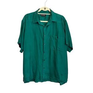Vintage Surprise Mens Button Up Shirt L Green Preppy Casual Work Xmas Holiday